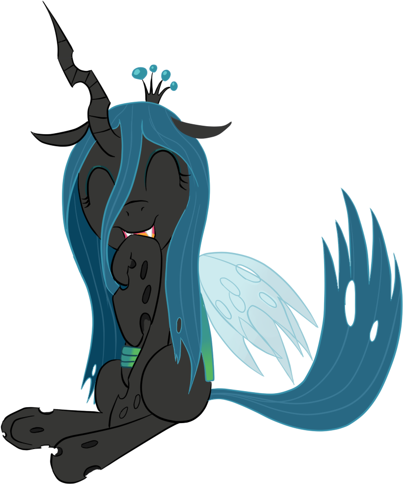 Infernaldalek, Giggling, Queen Chrysalis, Safe, Sitting, - Illustration (895x974)
