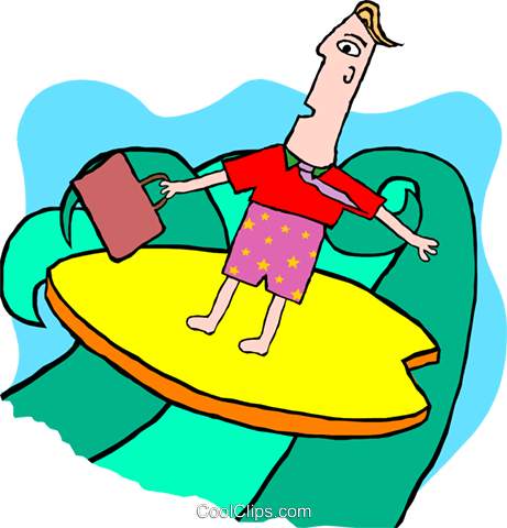 Business Man On Surfboard Royalty Free Vector Clip - Business Man On Surfboard Royalty Free Vector Clip (461x480)
