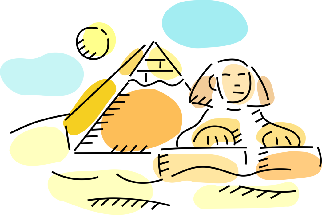 Vector Illustration Of Ancient Egyptian Sphinx And - Egyptian Pyramids Cartoon (1047x700)