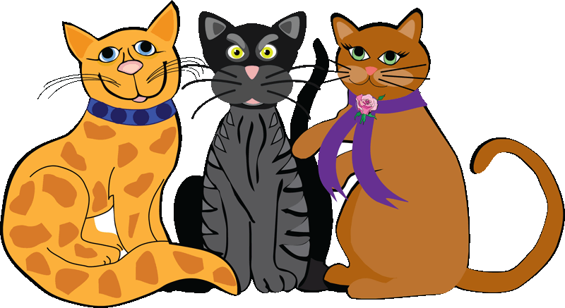 These Cats Are Orange Cat On The Left, Black Cat In - 3 Cats Clip Art (800x437)