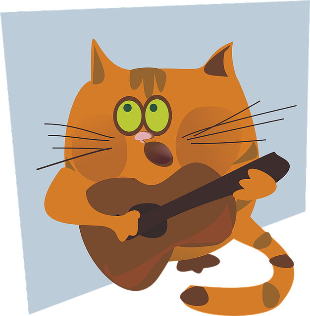 Cat, Vector, Figure, Animal, Guitar, Singing, Orange - Cartoon (626x640)