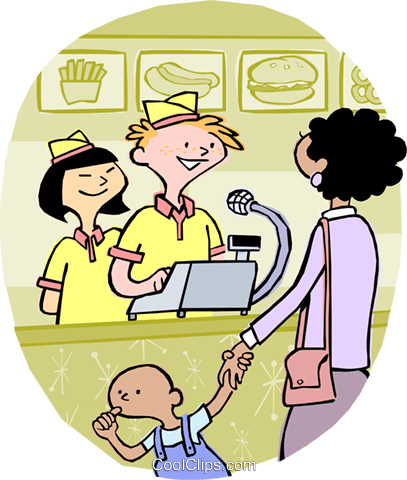 Mother With Child Ordering Fast Food Royalty Free Vector - Simple Pictures To Describe (407x480)