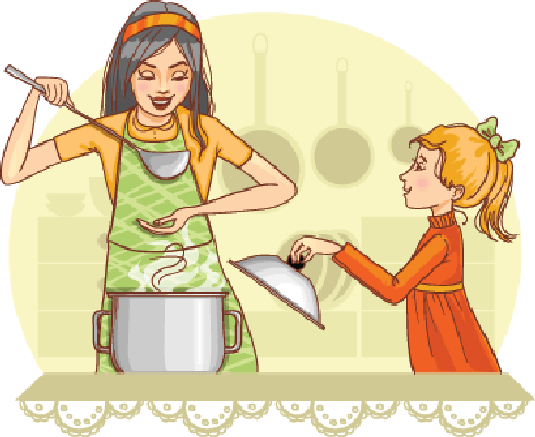 Mother And Daughter Clipart Png - Mother In Kitchen Clipart (489x399)