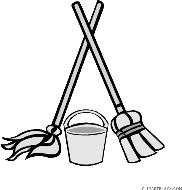 Mop And Bucket Tools Free Black White Clipart Images - Clean Floors Clipart (691x706)