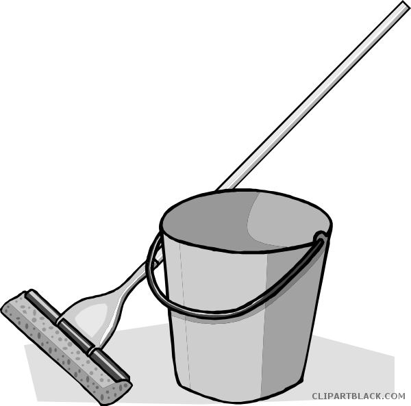 Mop And Bucket Tools Free Black White Clipart Images - Cartoon Mop And Bucket (600x593)