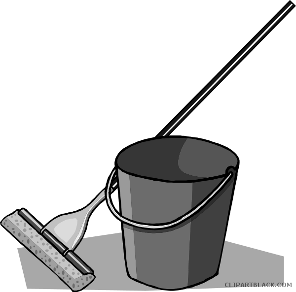 Mop And Bucket Tools Free Black White Clipart Images - Cartoon Mop And Bucket (600x593)