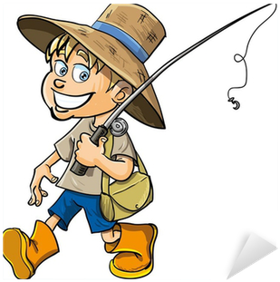 Cartoon Fisherman With A Fishing Rod Sticker • Pixers® - Cartoon Fisher (400x400)