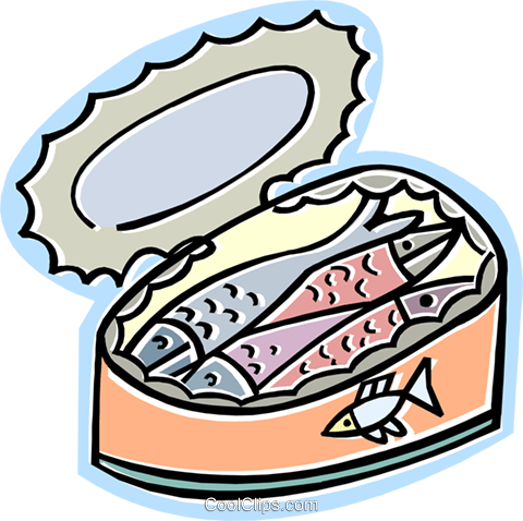 Clipart Of A Blue Fish Holding A Can Of Sardines - Can (480x478)