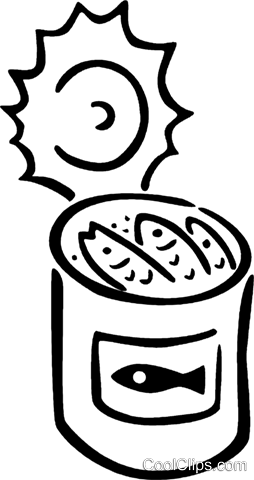 Clipart Of A Blue Fish Holding A Can Of Sardines - Sardines In Can Drawing (254x480)