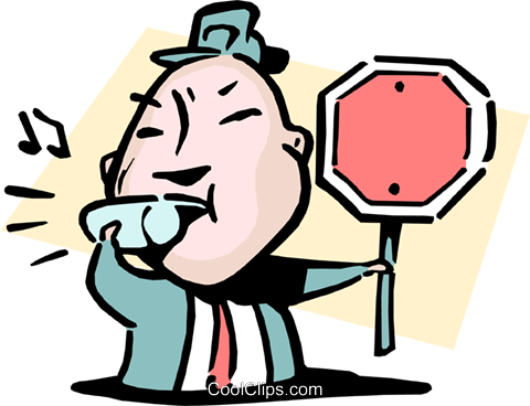 Calling A Stop Royalty Free Vector Clip Art Illustration - Crossing Guard Blowing Whistle (480x368)