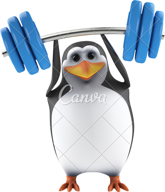3d Penguin Weightlifter - Penguin On The Phone (688x800)