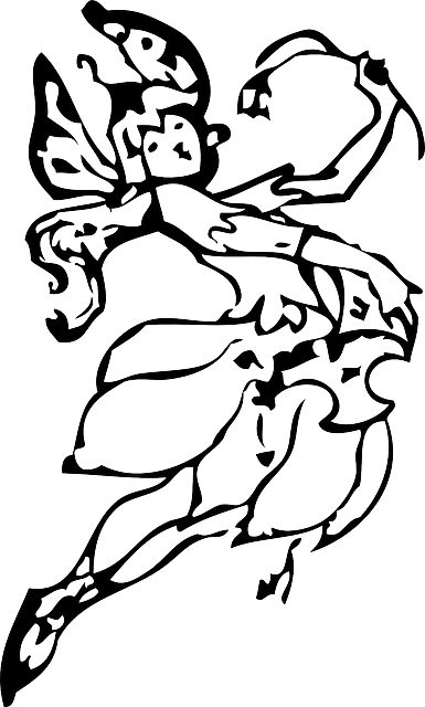 Fantasy, Elf, Sprite, Child - Black And White Pixies Clipart (385x640)