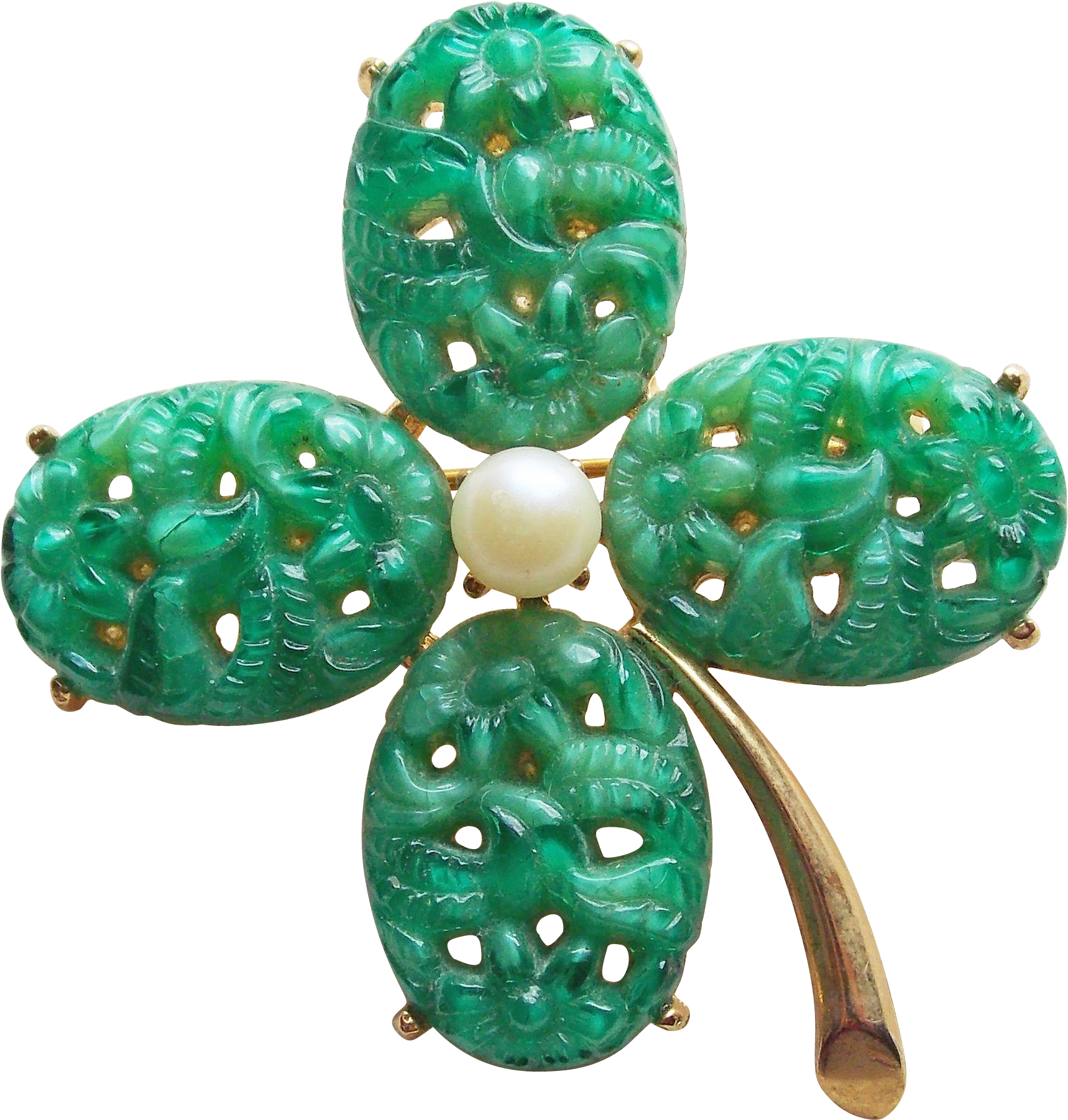 Lucky 4 Four Leaf Clover Shamrock Poured Glass Vintage - Bead (1801x1801)
