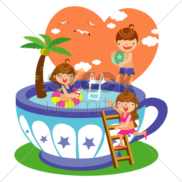 Children Playing In The Swimming Pool V矢量图形 - Cartoon Kids Jumping Png (600x600)