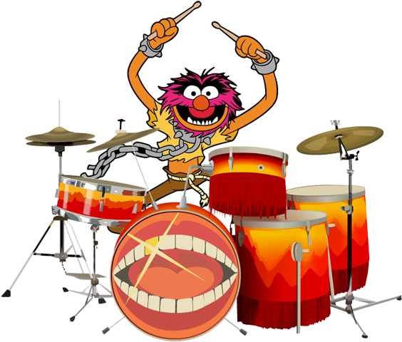 Animal Playing Drums Clipart - Animal Muppet Playing Drums (576x491)