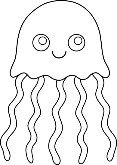 Black And White Jellyfish Clipart - Drawing (389x550)