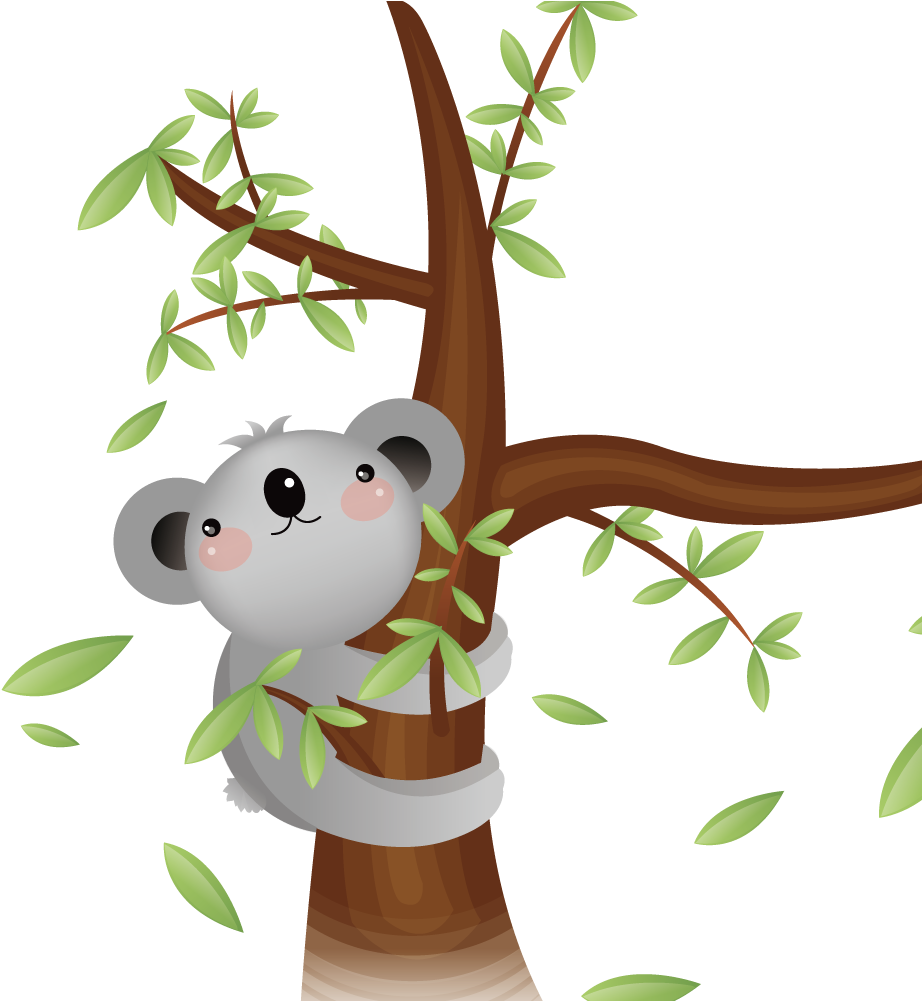 Koala Hugging A Tree - Wallpark Cute Koala Panda Lion Cartoon Animals Flying (1000x1000)