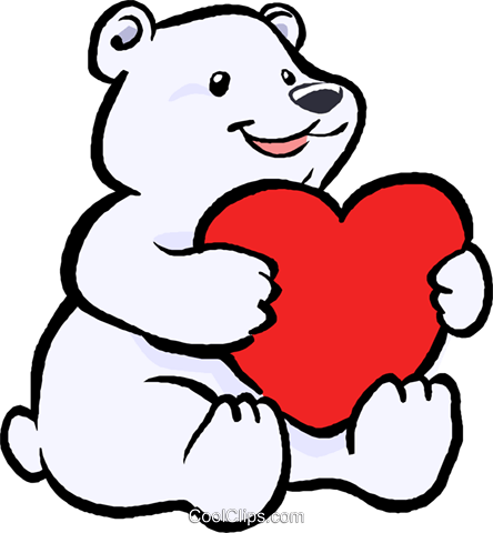 Polar Bear With A Heart Royalty Free Vector Clip Art - Polar Bear Clip Art (444x480)