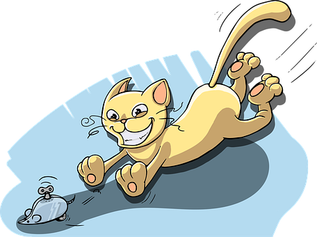 Cat Chasing Mouse Toy Playing Game Play An - Cat (456x340)