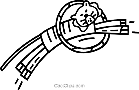 Tiger Jumping Through A Hoop Royalty Free Vector Clip - Line Art (480x312)