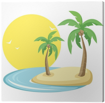 Cuadro En Lienzo Isla Tropical Con Aves, Sol Y Palmeras - Tropical Island Clipart Free (400x400)