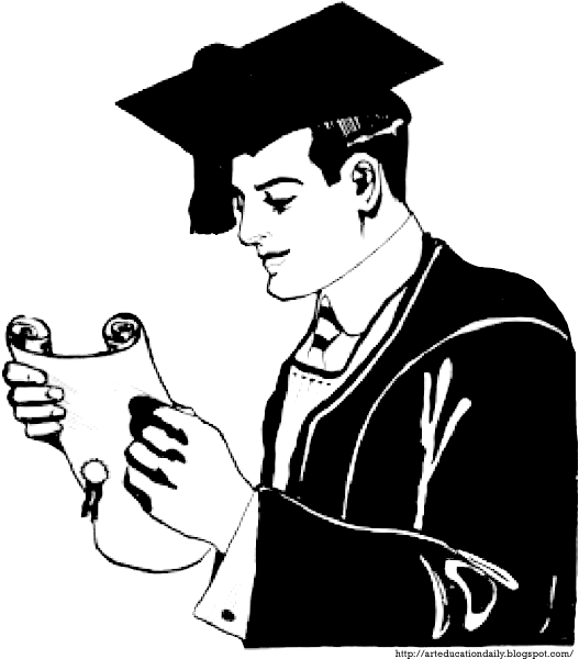 Graduate Students In Cap And Gown Art Education Daily - Male Graduate Student Clipart (555x614)
