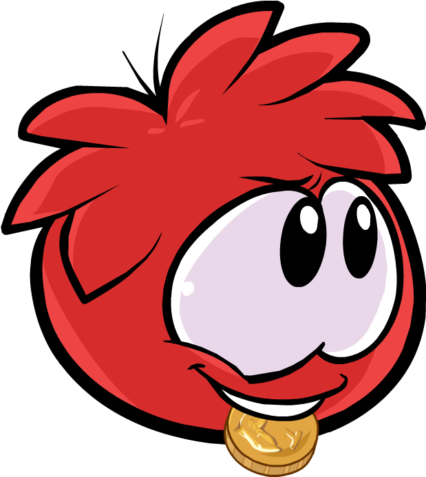 Red Puffle Coin - Eating Puffle Png (618x707)