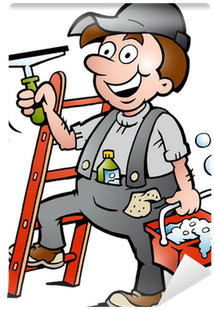 Hand-drawn Vector Illustration Of An Happy Window Cleaner - Comic Window Cleaner (400x400)