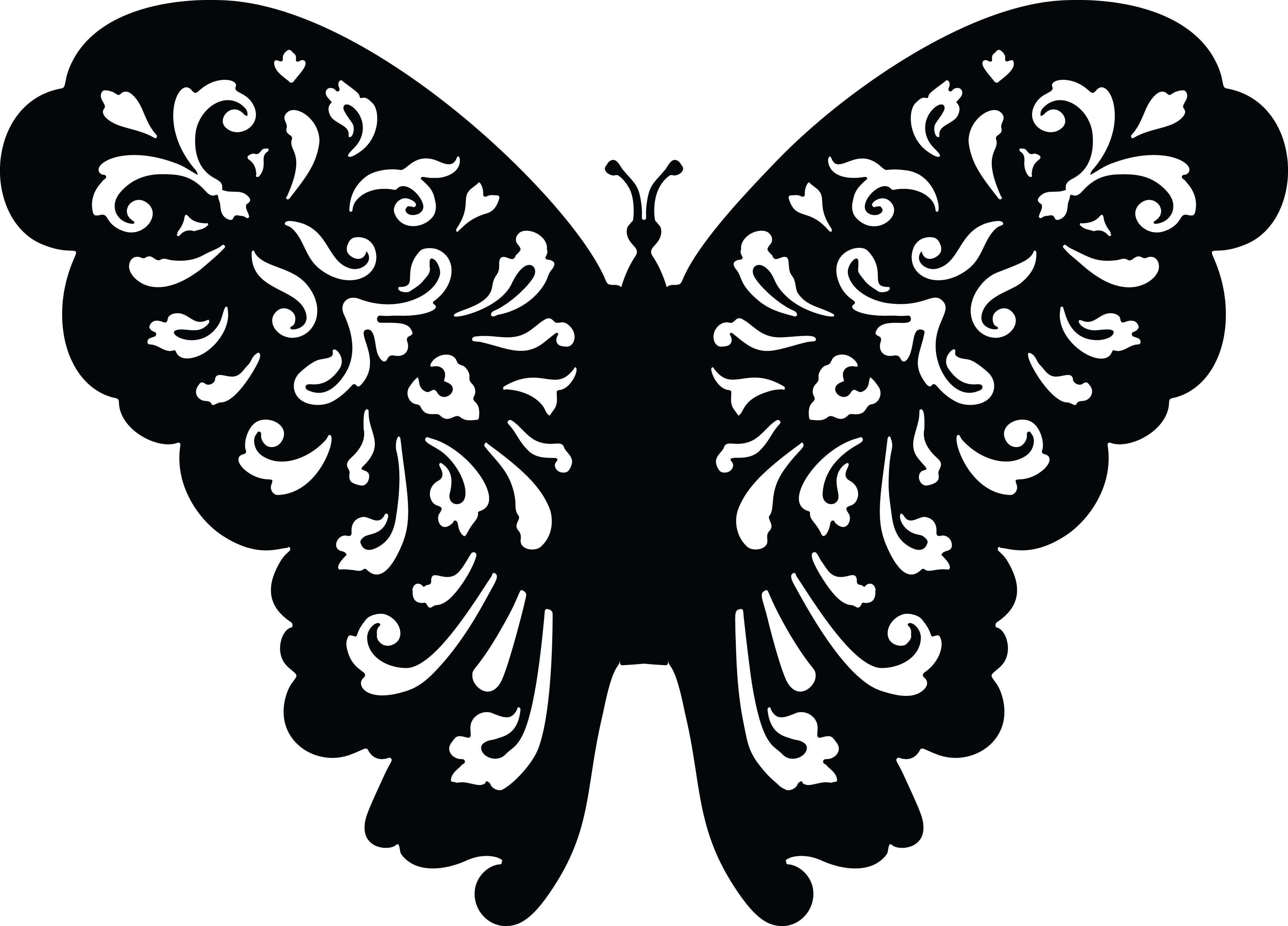 Free Clipart Of A Black And White Floral Butterfly - Black And White Butterfly Svg File (4000x2877)