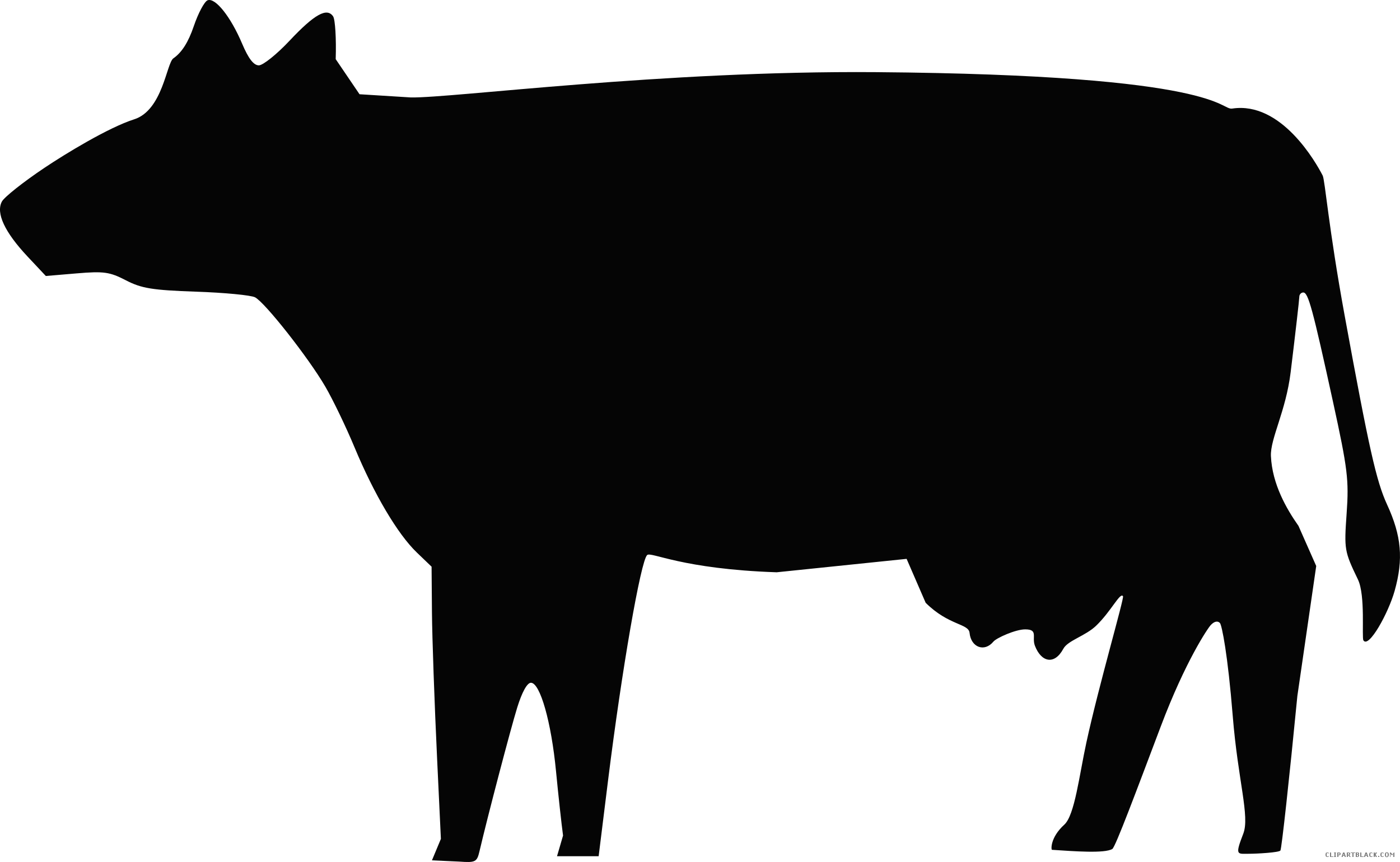 Cow Silhouette Animal Free Black White Clipart Images - Cow Silhouette Clip Art (2500x1540)