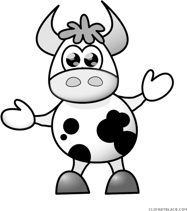 Baby Cow Animal Free Black White Clipart Images Clipartblack - Cartoon Cow (629x700)
