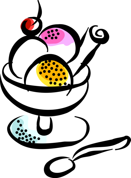 Vector Illustration Of Bowl Of Dessert Ice Cream Gelato - Clip Art (515x700)