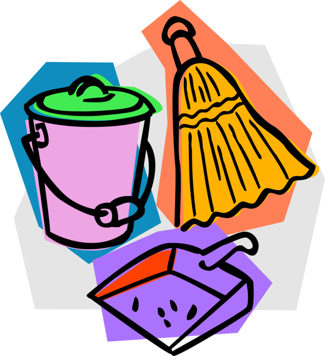Vector Illustration Of Broom With Dustpan And Pail - Vassoura E Balde Png (640x700)
