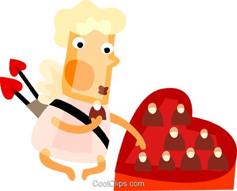 Cupid Eating Valentines Day Chocolates Royalty Free - Cupid Eating Chocolate (480x387)
