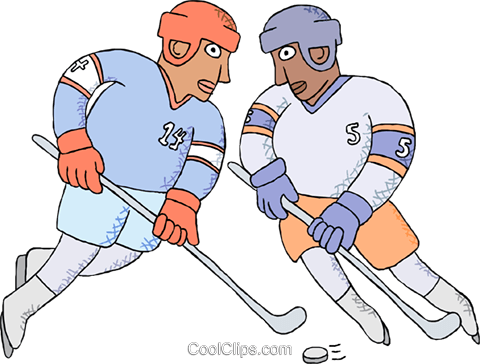 Hockey Players Fighting For The Puck Royalty Free Vector - Cartoon (480x364)