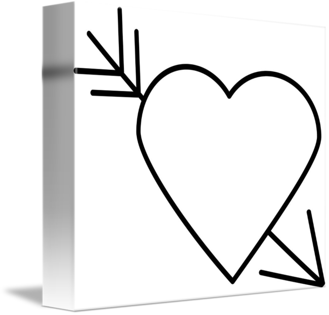 Black Heart Outline With Arrow Through It By Valerie - Canvas Print (650x623)