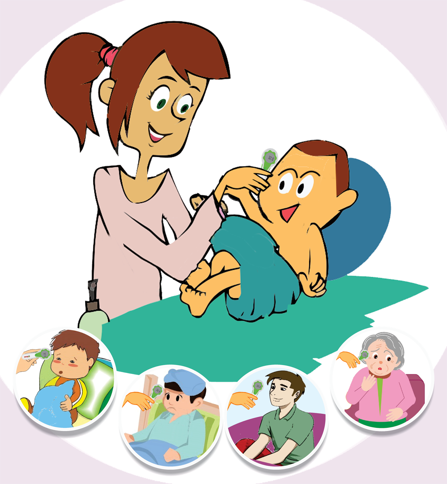 One Of The Best Ways To Tell If We Have A Fever Is - Cartoon Mother And Baby (1477x1600)