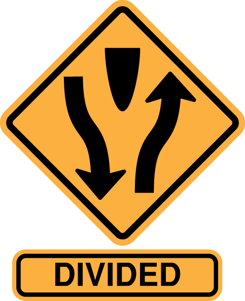 Show Answer - Divided Highway Begins Sign (483x592)