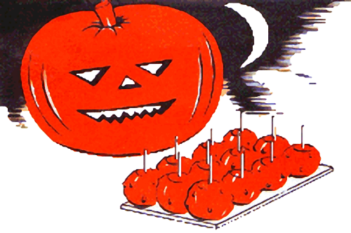 Pin Candy Apple Clipart - Halloween Vintage Apples (500x332)