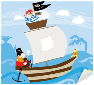 Pirate Ship, Waves, Blue Sky And Shape Of Whale And - Pirate (400x400)