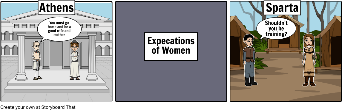 Athens And Sparta Political Cartoon Storyboard - Spartan Women Vs Athenian Women Comic (1164x385)