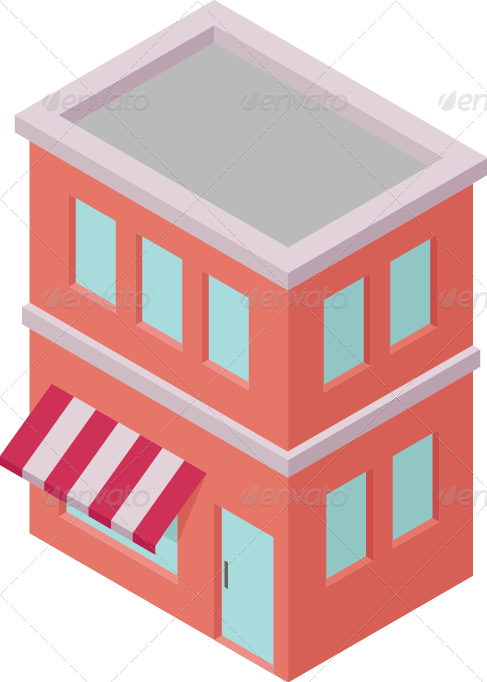 City Buildings Isometric Cafe - House (487x682)