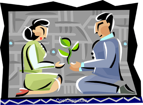 Man And Woman Sharing A Gift Royalty Free Vector Clip - Illustration (480x353)