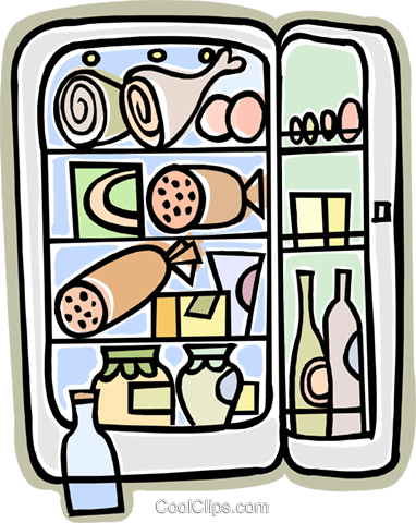 Refrigerator Fully Stocked Royalty Free Vector Clip - Food Storage Clip Art (382x480)