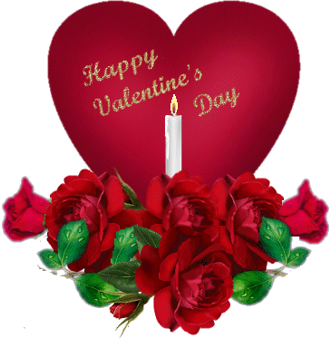 Happy Valentine's Day Heart With Burning Candle And - Happy Valentines Day Flowers (365x373)