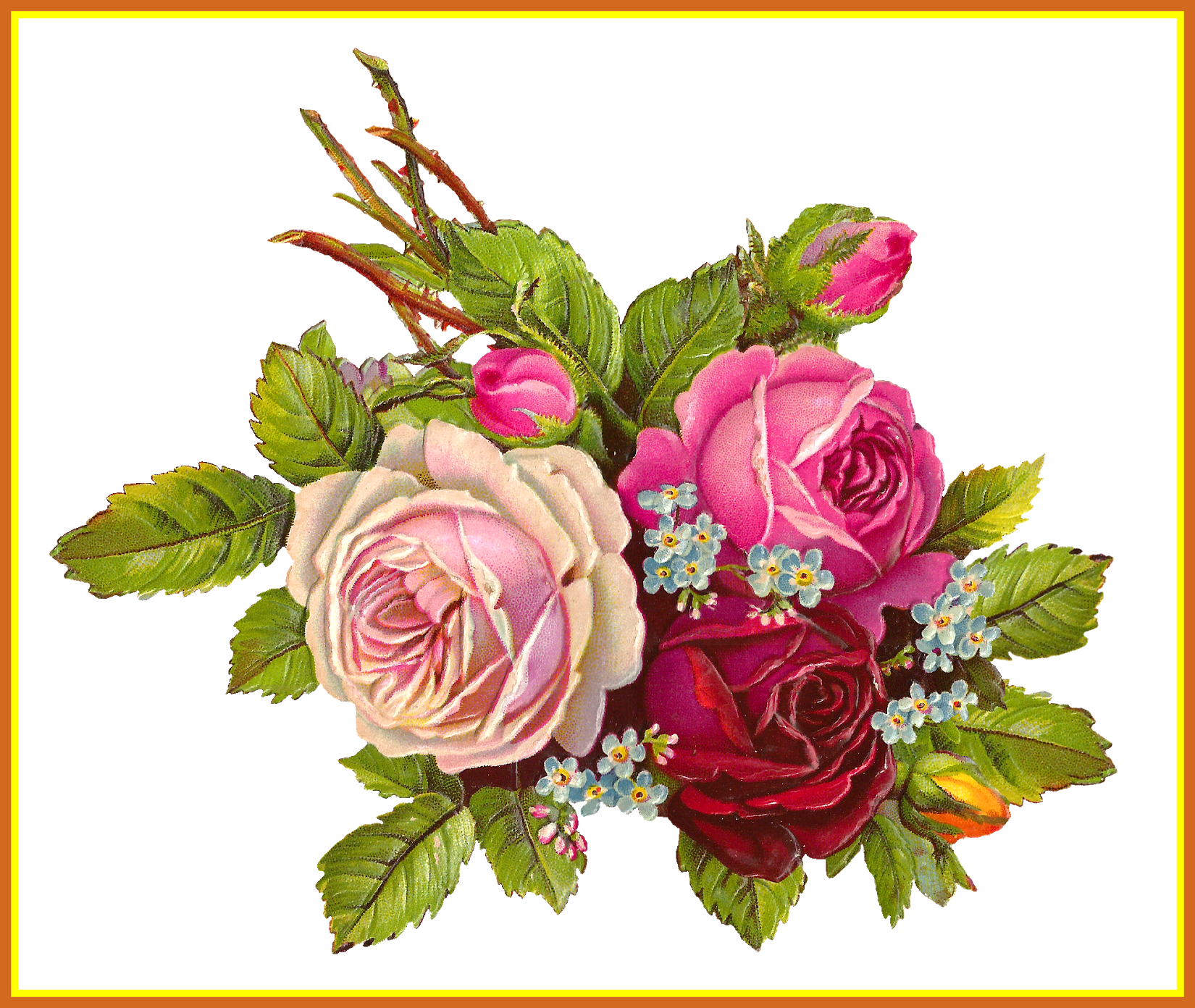 Fascinating Vintage Roses Printies Mini U Romance Two - Digital Image (1650x1392)
