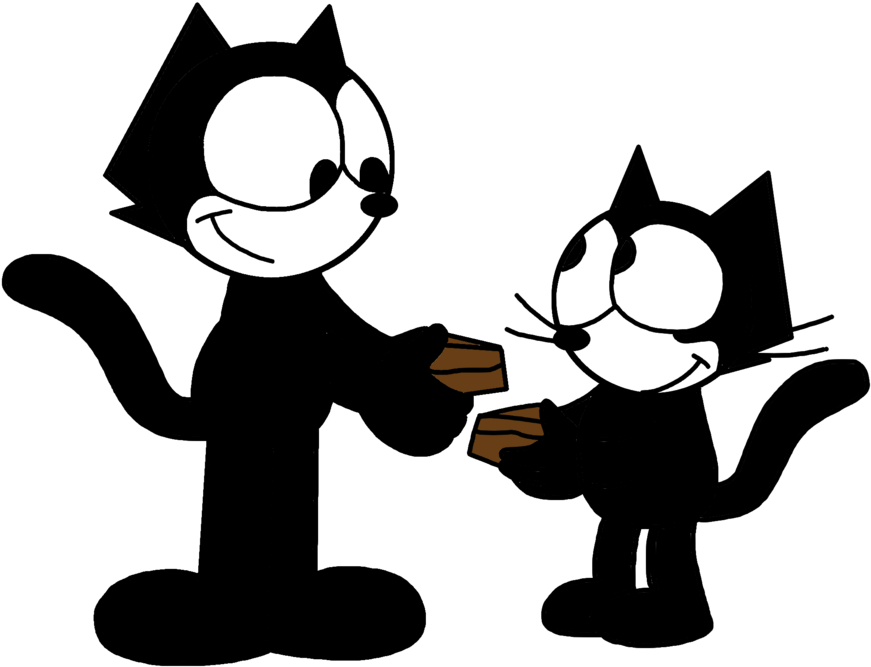 Modern Felix And Classic Felix With Chocolate Cake - Cartoon (894x894)