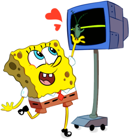 Plankton Just Needed A Little Boost To Hug His Computer - Comics (500x516)
