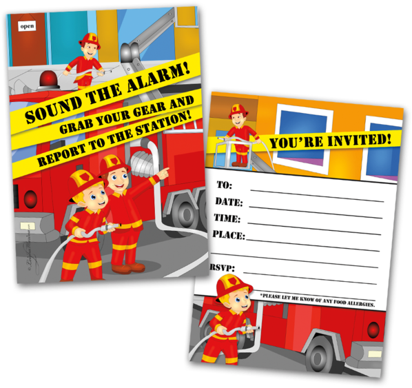 20 Kids Party Invitation Cards Fireman Themed And 20 - Children's Party (600x600)