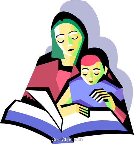 Mother With Child Reading Royalty Free Vector Clip - External Validity (449x480)